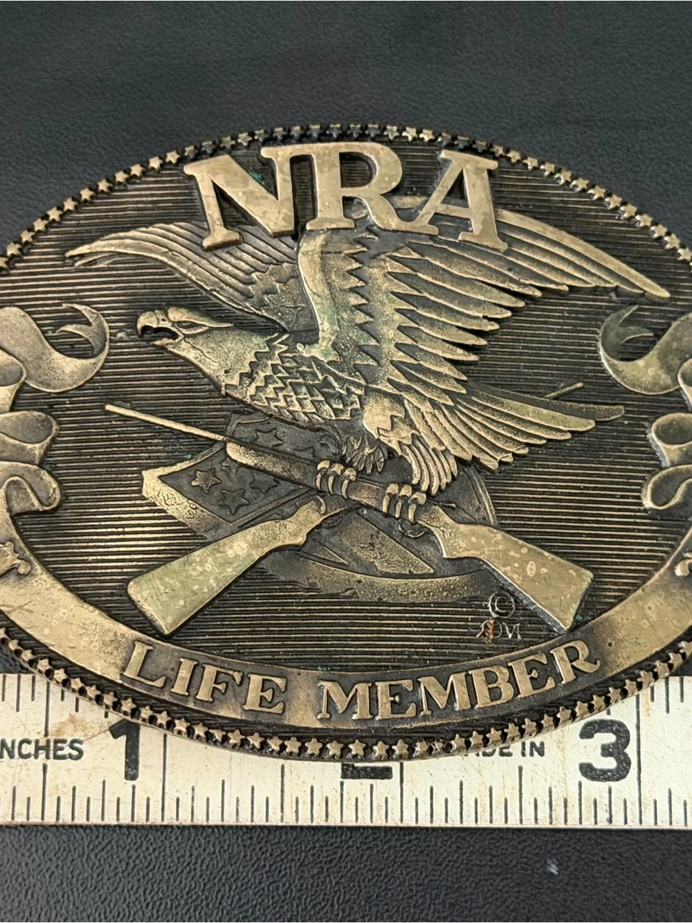 Vintage NRA Life Member Belt Buckle Norman JADCO Solid Brass Eagle Rifles